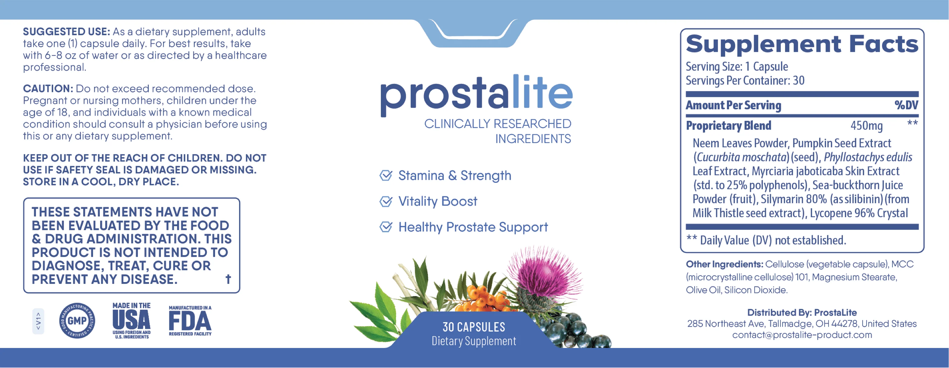 ProstaLite Product Label